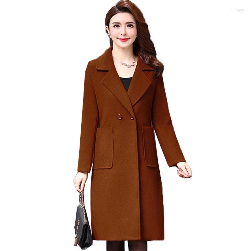 

Women's Wool Women's Woolen Coat High Quality Elegant Mid-Length Trench Autumn Winter Blended Casual Overcoat Outerwear A1017, Caramel colour