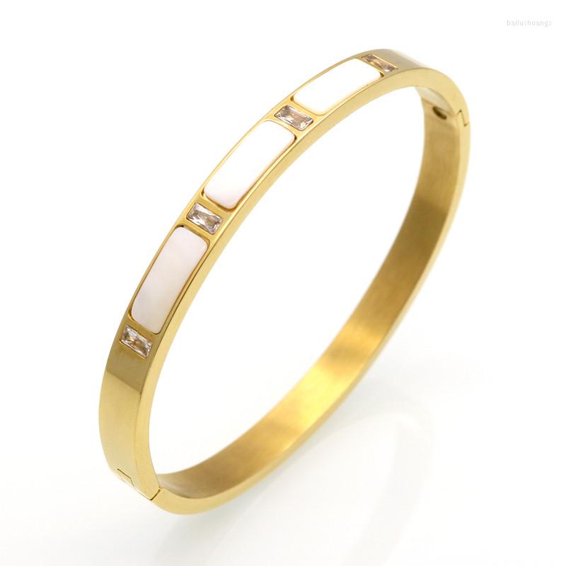 

Bangle Gold Colour Stainless Steel Natural Shell Bracelets Bangles Crystal For Women Jewelry Pulseiras Joyas
