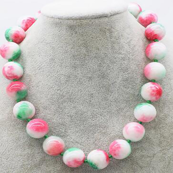 

Charming Jewellery pink green jade round 18mm Necklace 17inch wholesale beads