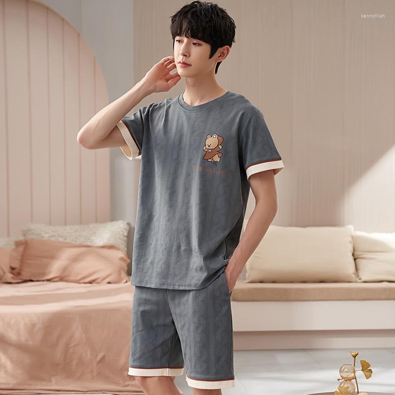 

Men's Sleepwear -5XL Pajama Sets Men Summer Short Sleeve Tops Shorts Cotton Pajamas Home Suit Mens Loose Nightwear 2pcs/set, Knc6501