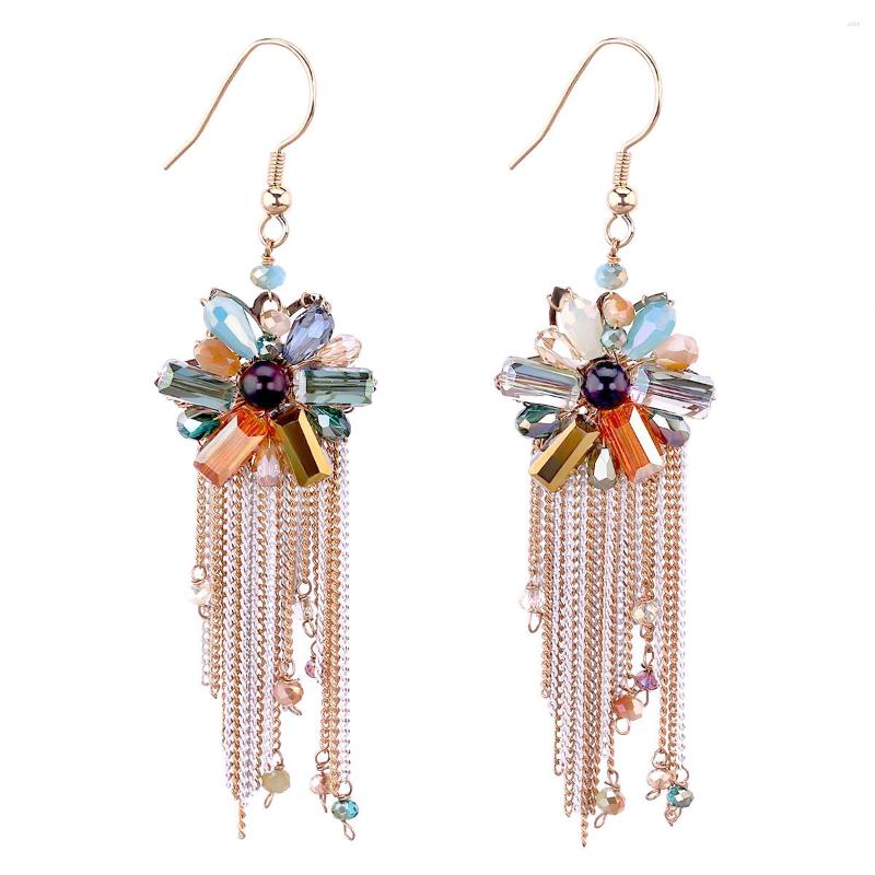 

Dangle Earrings Est Tassels Long Chains Bohemian Flower Crystal Gold Plated French Ear Hook Fashion Jewelry 4163