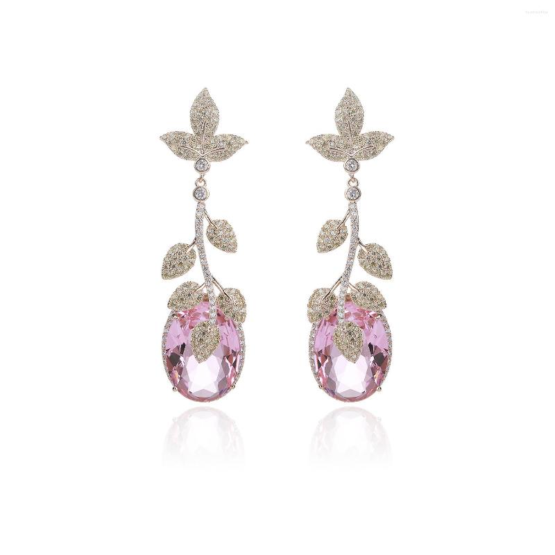 

Dangle Earrings Cubic Zircon CZ Leaves For Wedding Crystals Flower Earring Bride Women Girl Birthday Party Jewelry CE11117