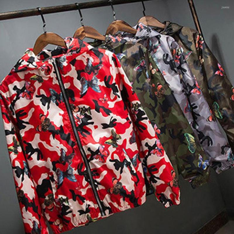 

Men's Jackets Mens Casual Camouflage Hoodie Coats Autumn Butterfly Print Hooded Windbreaker Men Outwear Chaquetas Hombre, Green