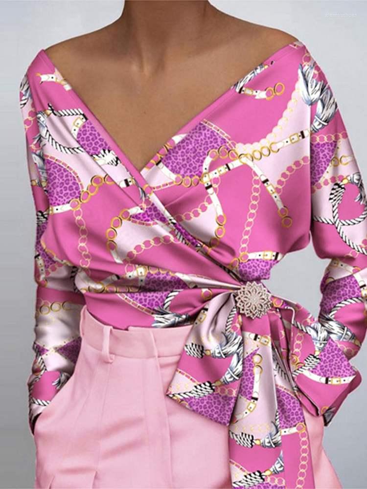 

Women' Blouses VONDA 2022 Fashion Women Elegant Shirts Vintage Floral Printed Party Loose Bow Long Sleeve Bandage Bohemian Top Tunic, Green