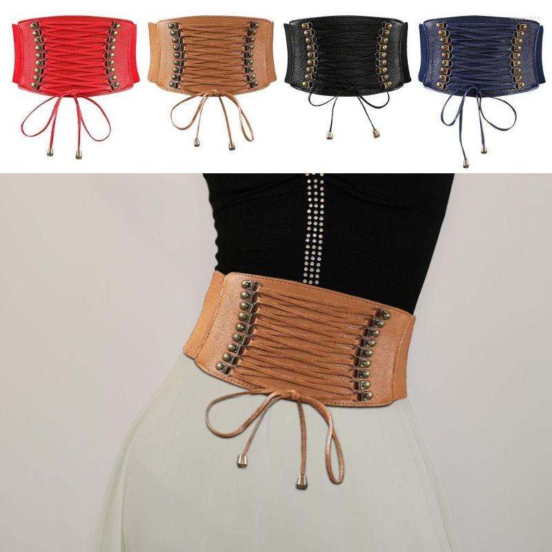 

Belts Fashion Classic Casual Vintage Ladies Dress Cummerbands Lace Corset Band Wide Elastic Belt Rivet Waistband, Red