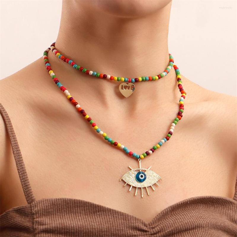 

Chains Personality Fashion Color Turquoise Devil's Eye Multi-layer Necklace Trend Hip Hop Neck Chain Women's Jewelry Gift