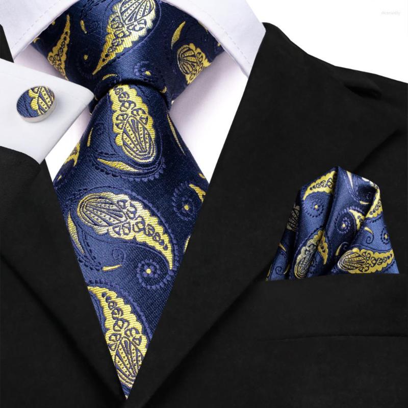 

Bow Ties Hi-Tie Designer Navy Blue Paialey Silk Wedding Tie For Men Gift Mens Necktie Handky Cufflink Set Fashion Business Party Dropship