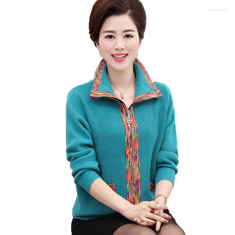 

Women's Knits Spring Autumn Sweater Cardigan Middle-Aged Elderly Cashmere Knitted Jacket Casual Zipper Coat Female Tops 2022, Blue