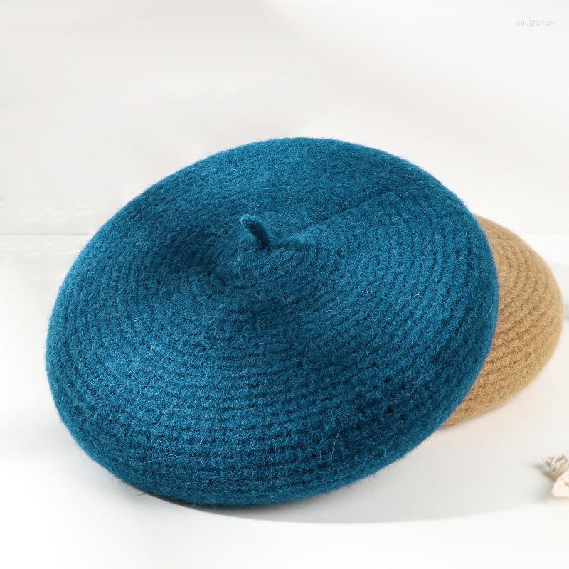 

Berets Beret Women Angora Knit Hat Autumn Winter Warm Solid Color Skiing Accessory For Outdoors, Blue