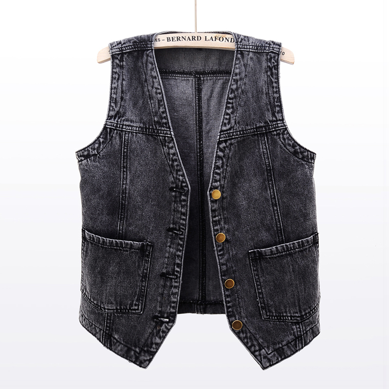 

Women's Vests Summer Korean Big Pocket Short Denim Vest Women Vintage Black Waistcoat Sleeveless Jacket Casual Loose Jeans Vests Female  221202, Light blue