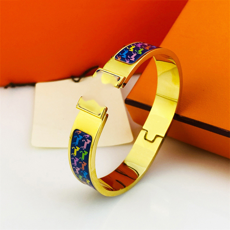 

Enamel Bangle Women Stainless Steel Luxury Couple Bracelet Fashion Jewelry Valentine Day Gift for Girlfriend Accessories Wholesale