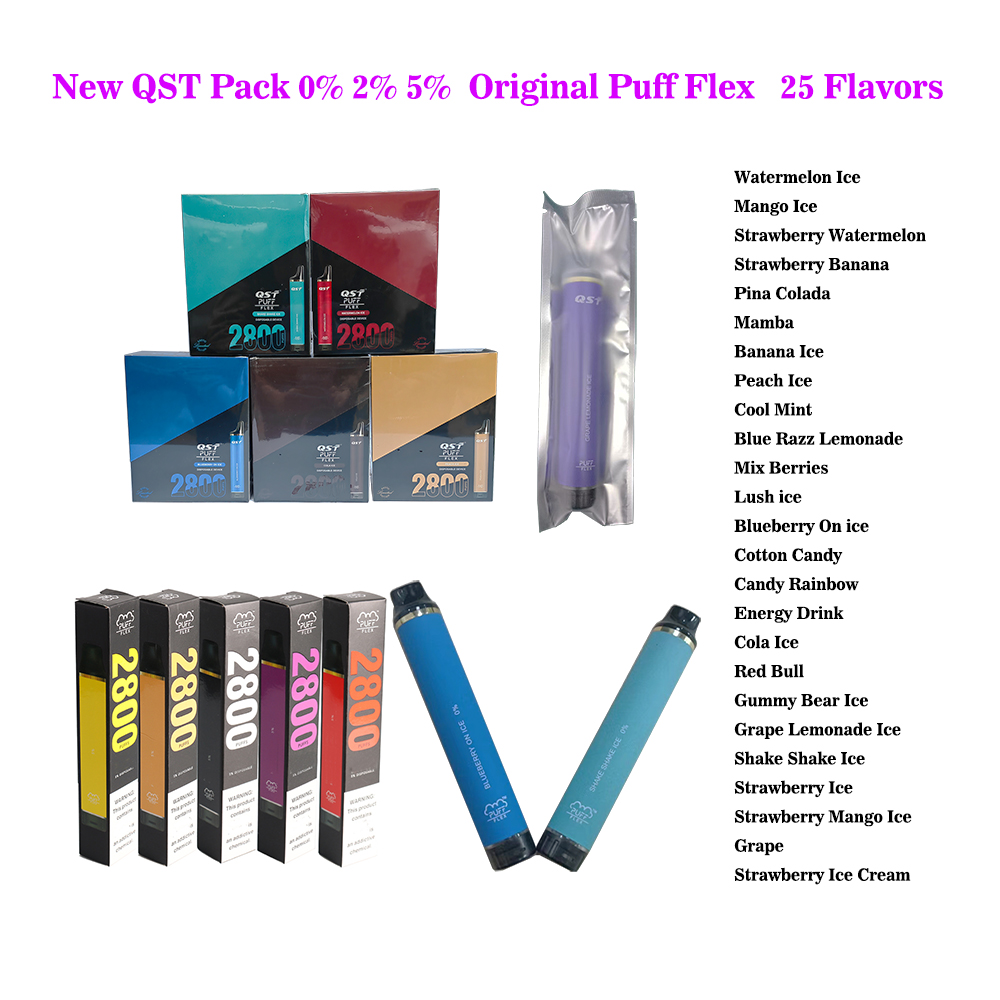 

Original 0% 2% 5% Puff disposable E Cigarette Puff Flex 2800 PUFFS Adjustable airflow 8ml E-Lquid 1000Mah battery 25 Flavors Stock Air transportation including tax