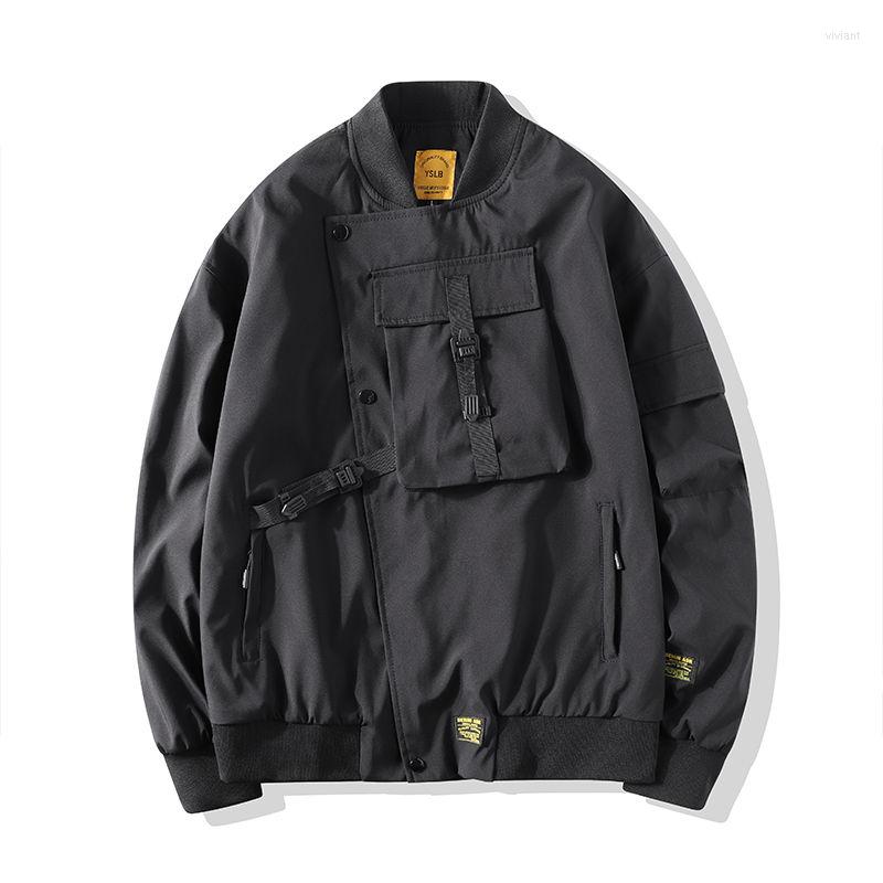 

Men's Jackets Korean Fashion Autumn Bomber Jacket Men Clothing Mulit-Pocket Cargo Streetwear Spring Hip Hop Windbreaker Coats Casual Outwear, Black