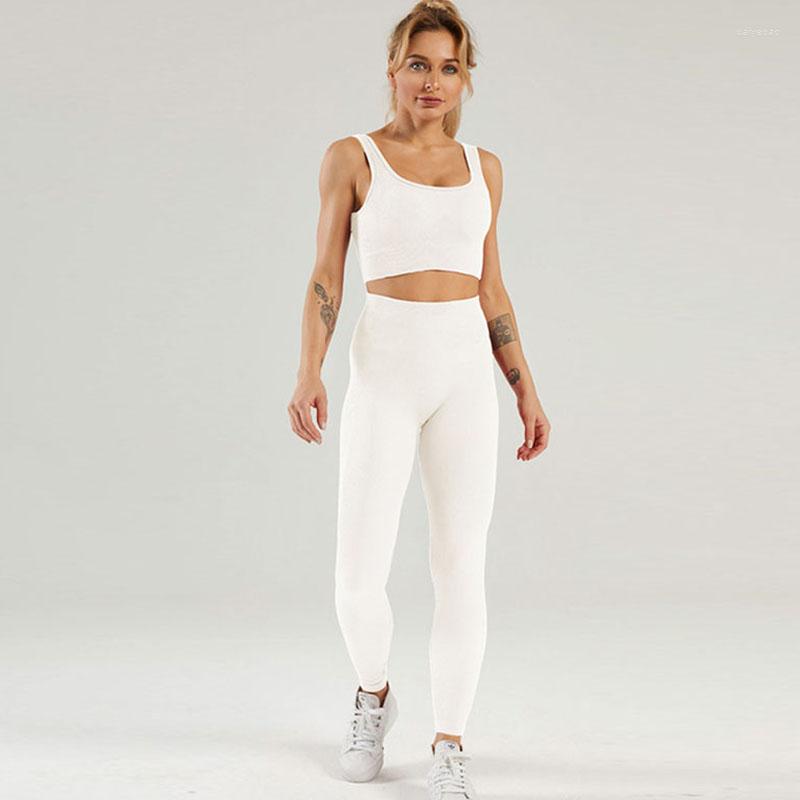 

Active Sets White Yoga Ribbed Sports Suit For Fitness Seamless Women Workout Sportswear Set Two Pieces Stripe Gym Clothing Woman, Dark blue set
