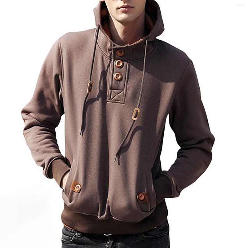 

Men's Hoodies Fashion Autumn Winter Casual Loose Warm Long Sleeve Hooded Button Sport Sweatshirt Pullover 2022, Black
