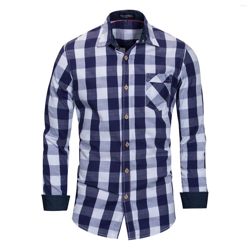 

Men's Casual Shirts Spring Style Cotton Long-sleeved Shirt Plaid Loose Men's Clothing, Red