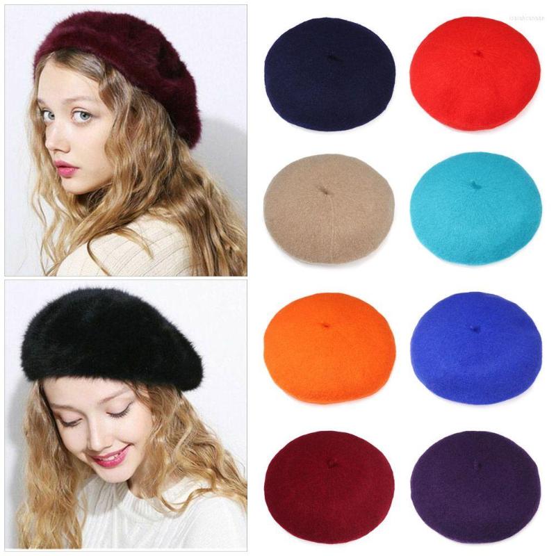 

Berets 1PC Fashion Women Girl Beret Hat Vintage Adjustable Faux Fur French Artist Cap Warm Wool Painter Winter Accessories, Blue