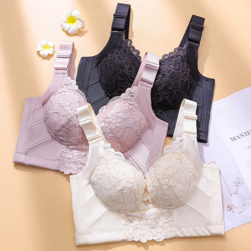 

Women's Sexy Set Bras Sets Beauty Salon Adjusted Steel Ring Non Trace Thin Type Gathering and Collecting Breast Milk Seven Row Underwear Bra, Champagne