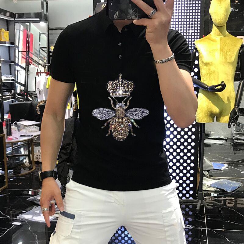 

Men's Polos T-Shirt Spring Cotton Diamond Refined Craftsmanship Polo Sweatshirt Loose Short Sleeve Breathable Streetwear, As shown asian size