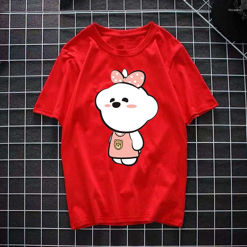 

Men's T Shirts Cartoon Doll Dog Print Pattern 2022 Summer T-shirt Men And Women Same Top Round Neck Trend Street Half Sleeve Cotton, Red wine