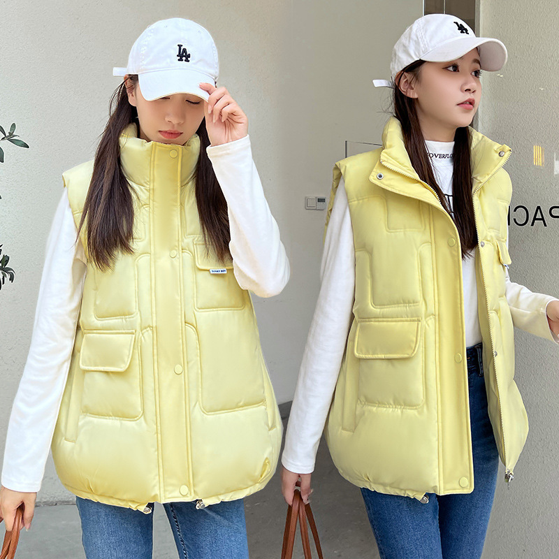 

Women's Vests Women Vest Winter Jacket Pocket Hooded Coat Warm Casual Cotton Padded Vest female Slim Sleeveless Waistcoat 221202, Green