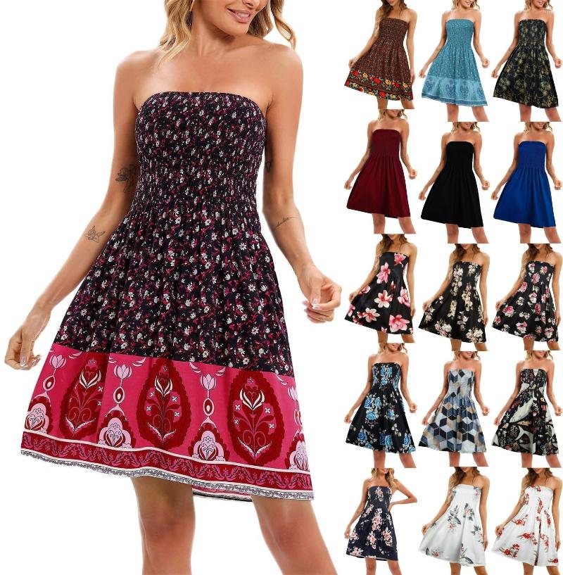 

Party Dresses Women Summer Fashion Off Shoulder Strapless Sleeveless Tube Top Dress Soild Beach Coverup Flowy Midi In Stock