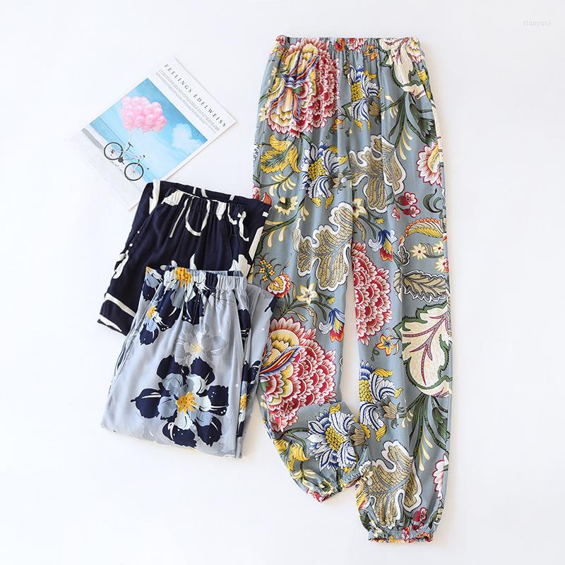 

Women's Sleepwear Ladies Rayon Pajamas Trousers Floral Print Full Length Viscose Elastic Waist Sleep Bottoms Thin Loose Pants Women, Princess cat