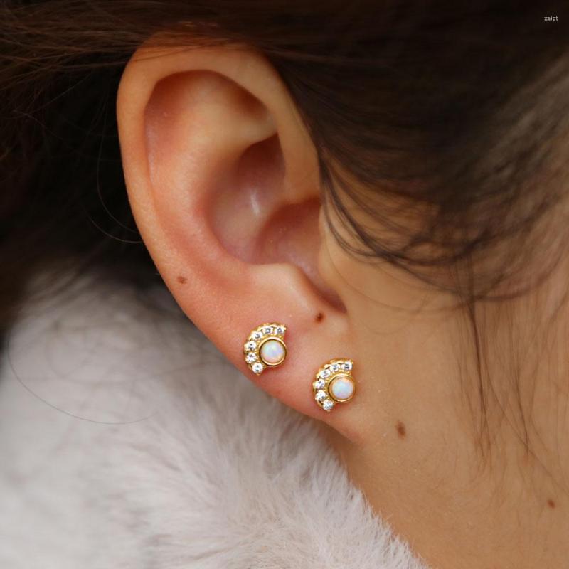 

Stud Earrings Vermeil 925 Sterling Silver Cute Delicate Opal Cz Earring For Girl Women Minimal Dainty Jewelry Gift