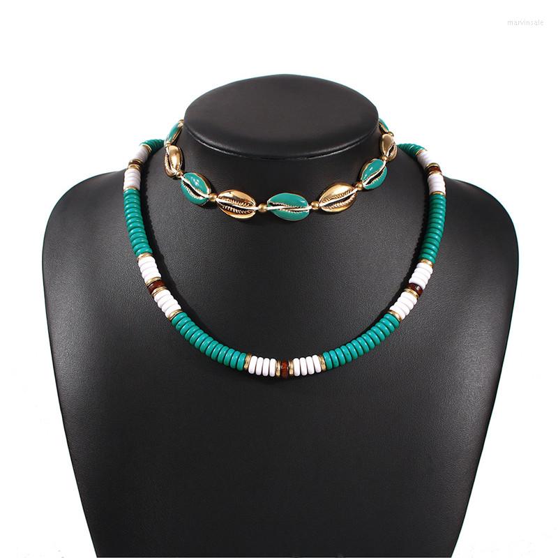 

Chains Bohemian Ethnic Style Rice Bead Necklace Fashion Seaside Holiday Shell Double-layer Female Necklaces Women