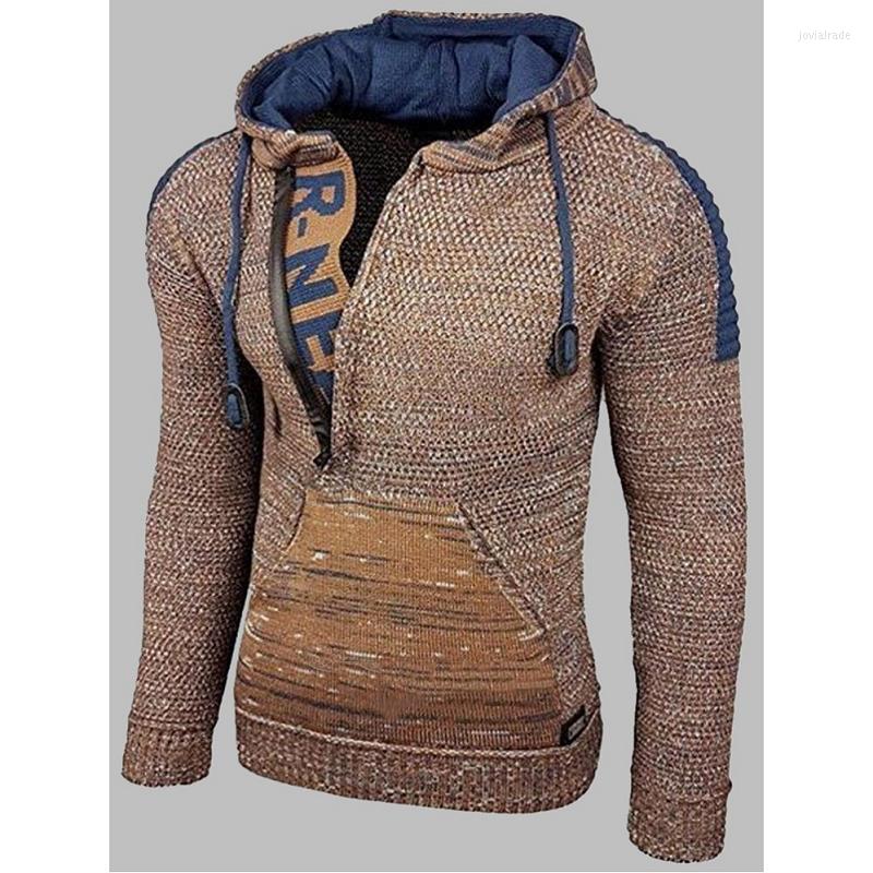 

Men' Hoodies Men Knitted Sweatshirt Mixed Long Sleeve Tops Male' Hooded Pullover With Zipper Placket Vintage Hoodie Lounge Wear, Black