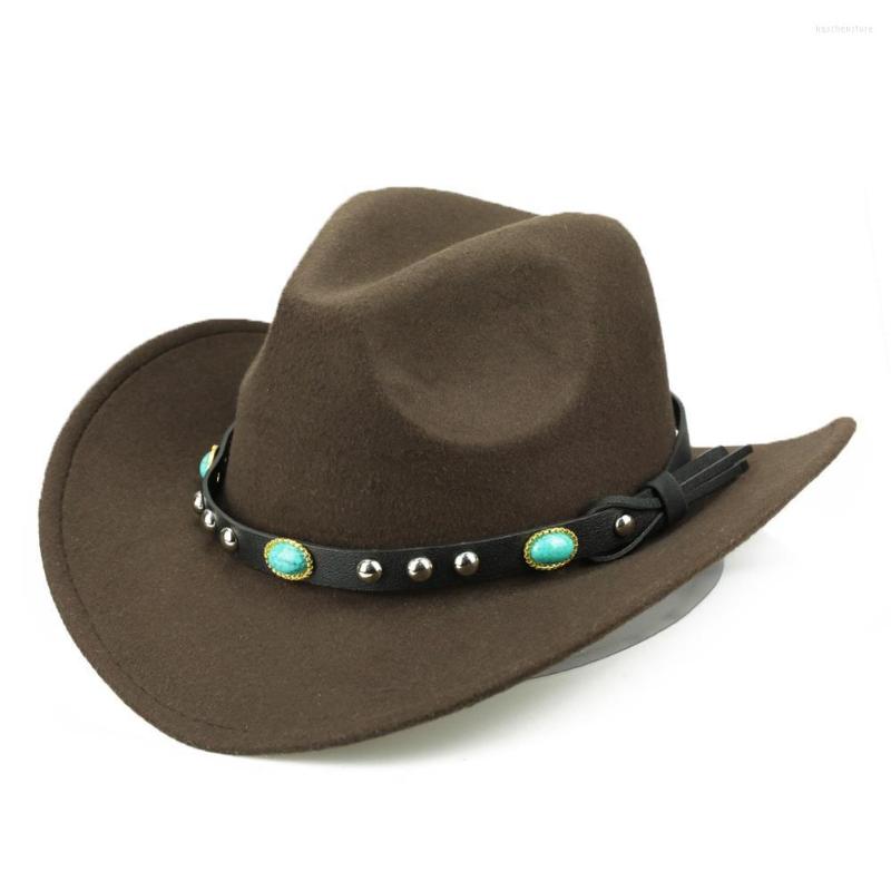 

Berets Fashion Rivet Roll Up Wide Brim Western Cowboy Cowgirl Hat Sombrero Jazz Cap Horse Riding Classic, Red