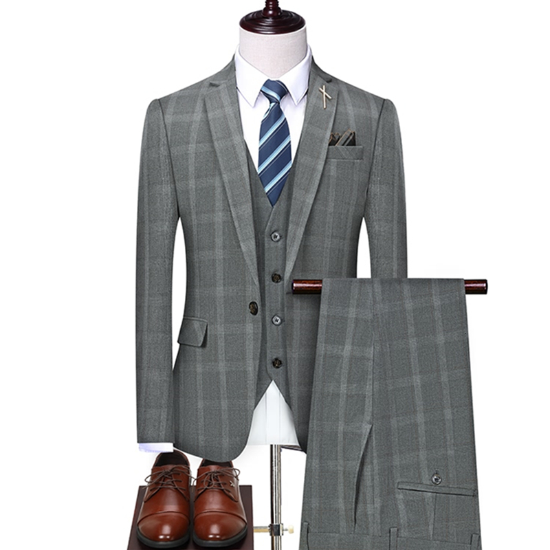 

Men's Suits Blazers Jacket Vest Pants Fashion Boutique Plaid Casual Office Business Men Suit Groom Wedding Dress Tuxedo 3 Pcs Set 221201, 2 pcs set dark gray15