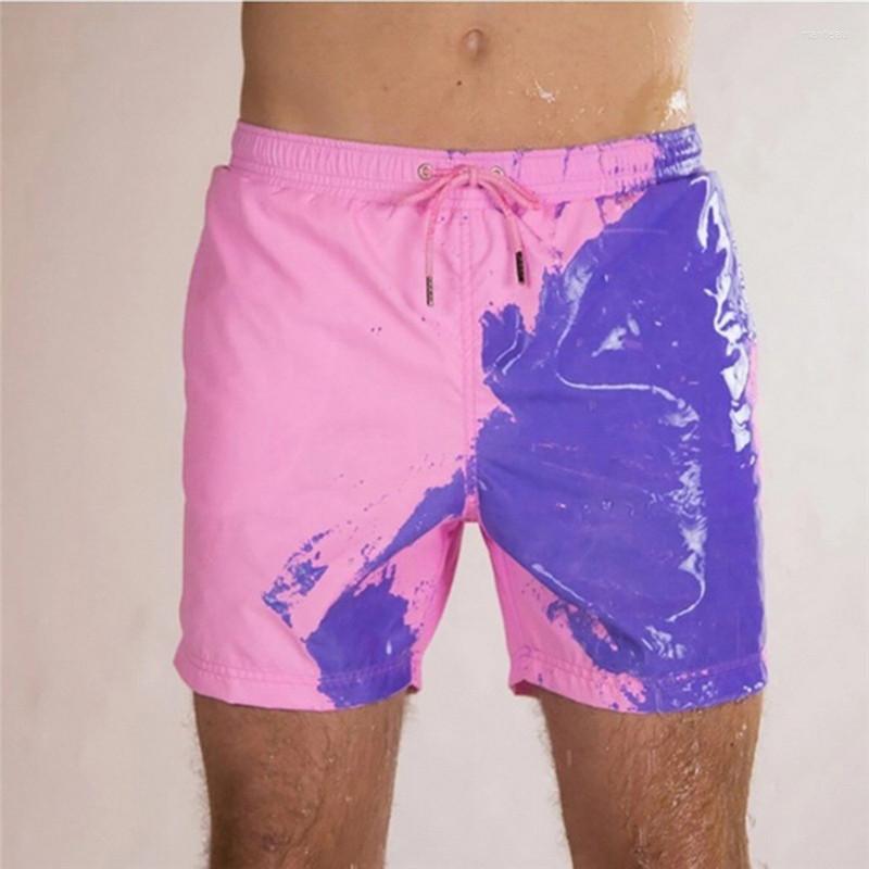 

Men' Shorts Men' Color-Changing Beach Pants With Water Discoloration Summer Men Temperature-Sensitive Swim Trunks, Pink