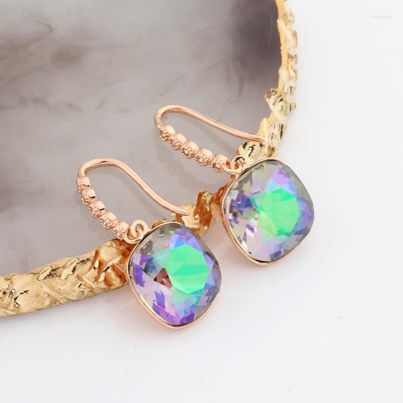 

Dangle Earrings Trend Natural Zircon Drop 585 Rose Gold Color Women Party Fashion Jewelry Luxury Romantic Unusual