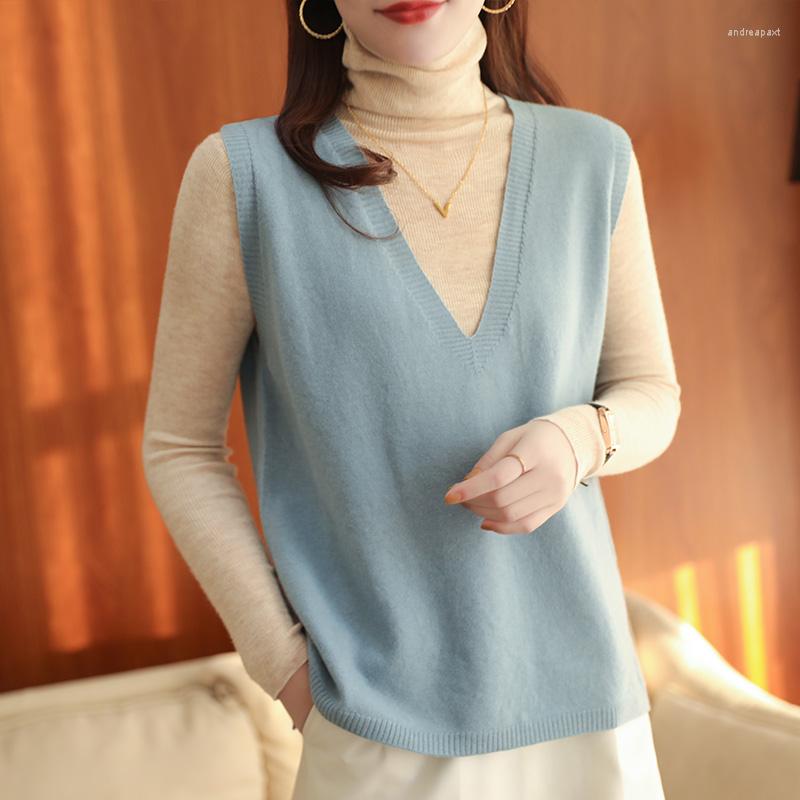 

Women's Sweaters Women Vest 5Colors Pure Wool Knitted Vneck Jumpers Soft Warm Fashion Pullovers Merino Woolen Knitwears, Black