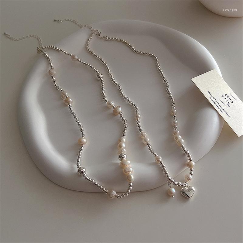 

Choker Korean Vintage Freshwater Pearl Heart Pendant Clavicle Chain Necklace For Women Fashion Luxury Aesthetic Jewelry Accessories