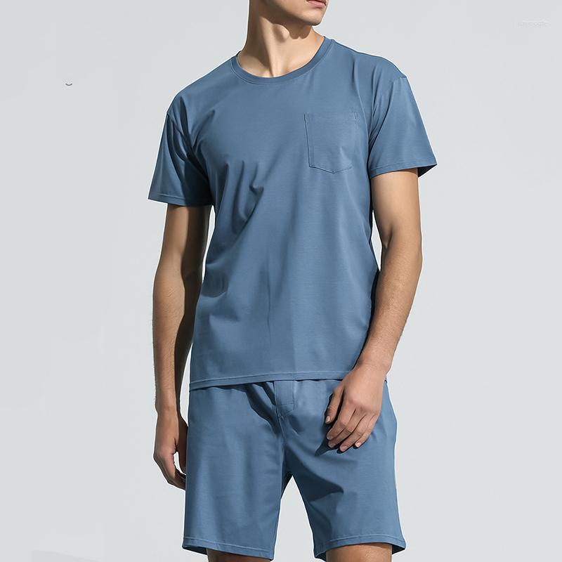 

Men's Sleepwear Men Ice Silk Undershirts Sets Shorts Sleeve T-shirts Pants Looose Causal Homewear Tracksuit Breathable Pajamas, Dark grey shorts