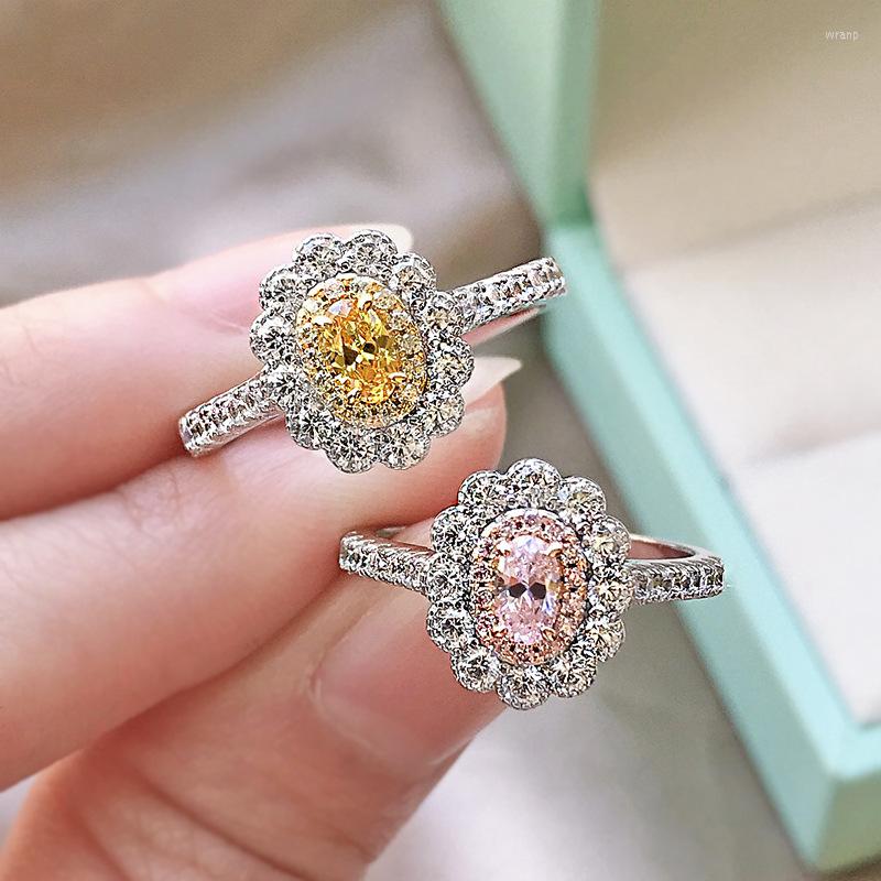 

Cluster Rings 925 Sterling Silver Wedding Engagement Women Jewelry 3 5MM Pink Citrine Ring Women's Oval Gemstone