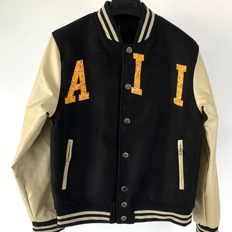 

Luxury Jacket Designer Cardigan Coat Print Sweatshirts Casual Loose Baseball Uniforms Men Women am Leather Long Sleeves, Black-usa size