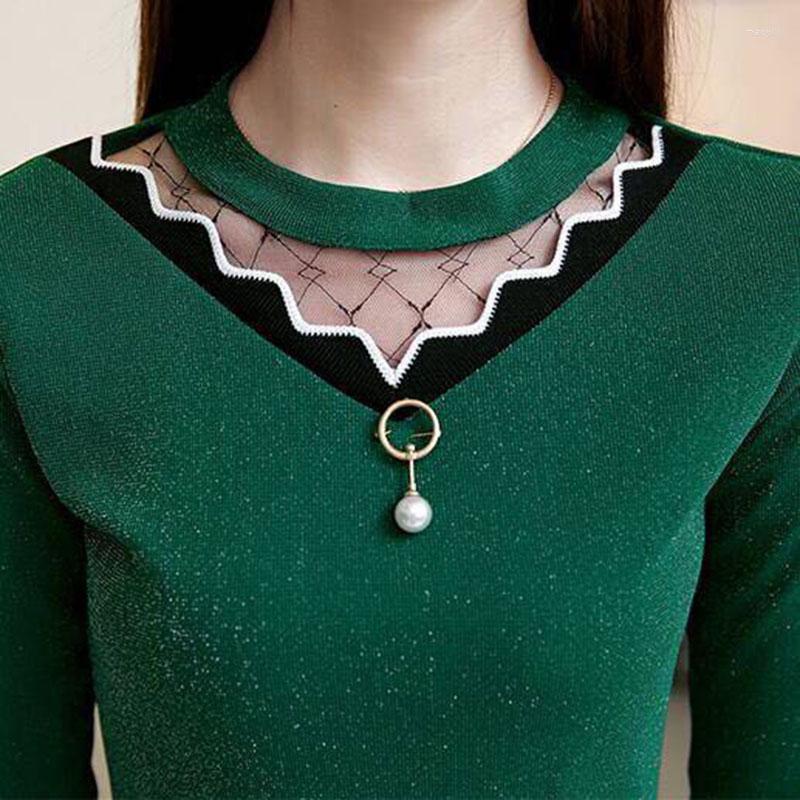 

Women's Sweaters Women's Fashion Bottoming Shirt Women Tops Autumn Winter Add Velvet Lace Blouse Pullover Pearl Charm Female A1262, Black plus velvet