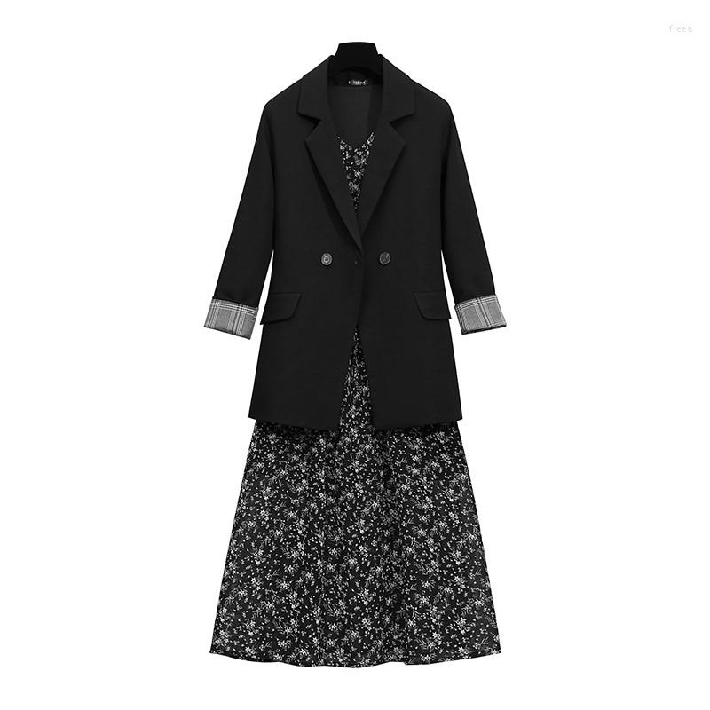 

Casual Dresses Women's Spring Autumn Coat 2022 Suit Jacket Floral Dress Sundress Sets Female 4XL Black Blazer Vintage