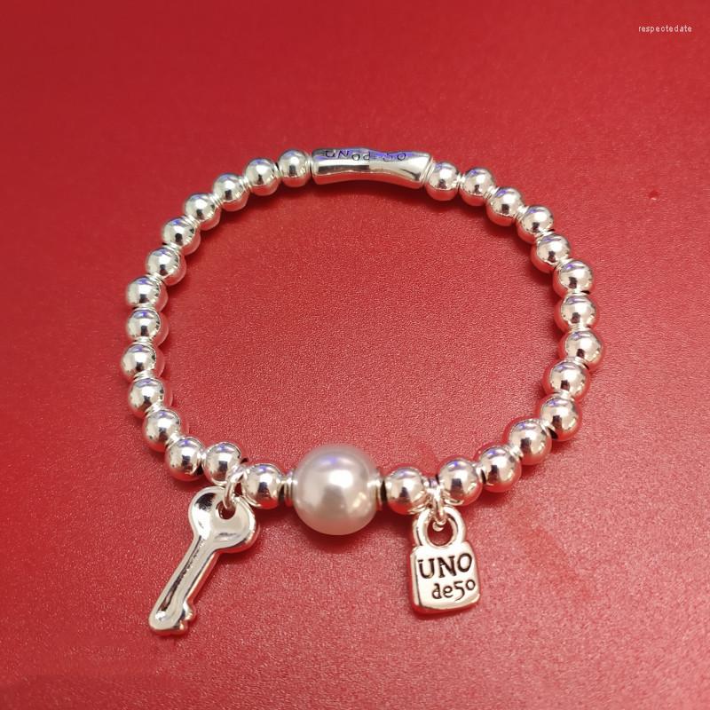 

Charm Bracelets Fashion Alloy Pearl Silver Color Lucky Bead Padlock For Couple Friends Wedding Party Jewelry Christmas Gift