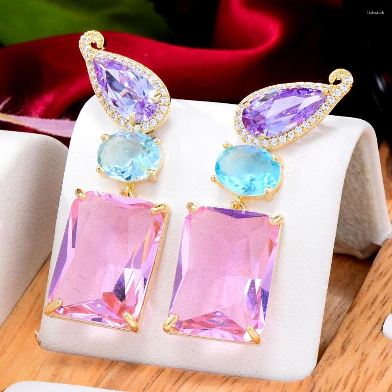 

Dangle Earrings Kellybola Luxury Square CZ Drop High Quality Cubic Zirconia European Wedding Party Show Gift Jewelry Original