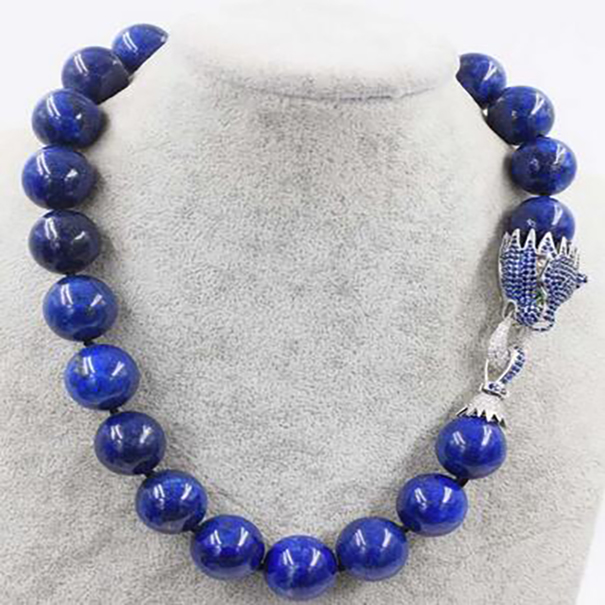 

Charming lapis lazuli round 18mm blue zircon clasp necklace 18inch