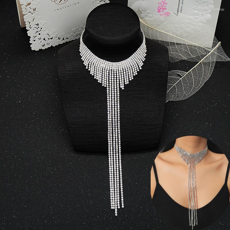 

Chains Ladies Fashion Rhinestone Necklace Full Diamond Long Tassel Sexy Exaggerated Clavicle Chain Bridal Banquet Wedding Gift