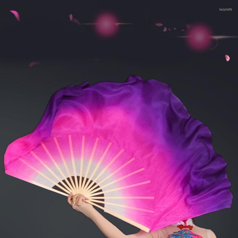 

Stage Wear Chinese Classical Yangko Dance Performance Props White-Rose-Purple Gradient Long Silk And Bamboo Double-Sided Fan, 31cm 10cm veil