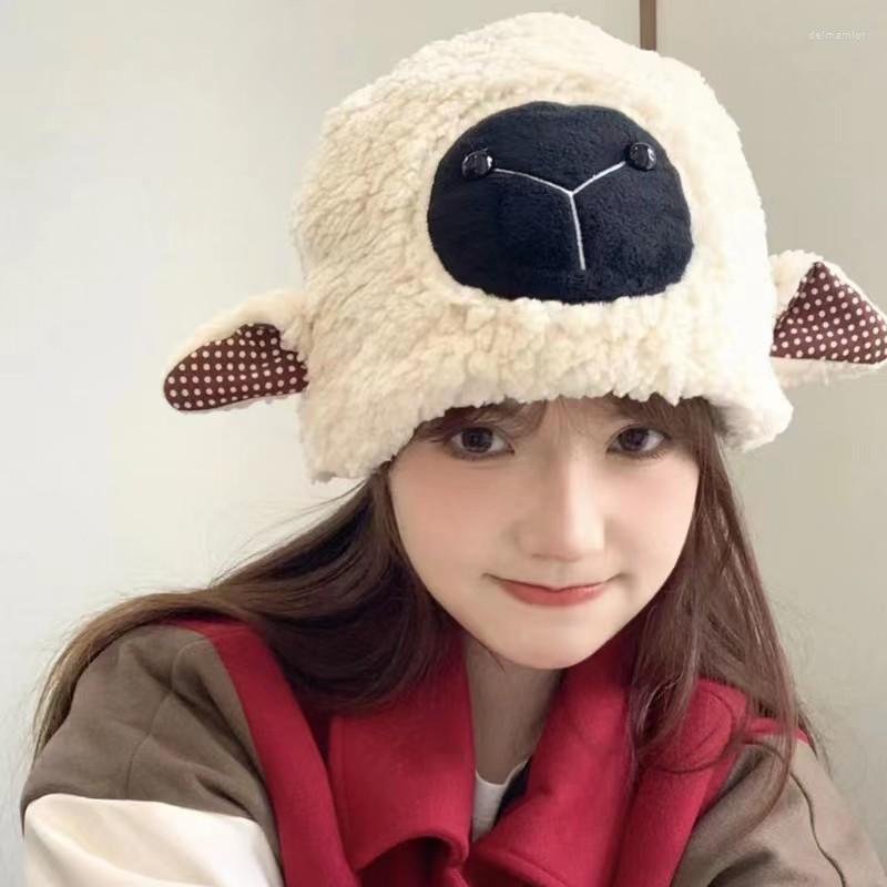 

Berets 2022 Japanese Autumn Winter Warm Skullies Beanies Women Imitation Lamb Wool Thick Funny Hats With Ears Cute Y2k Cap Streetwear, Khaki