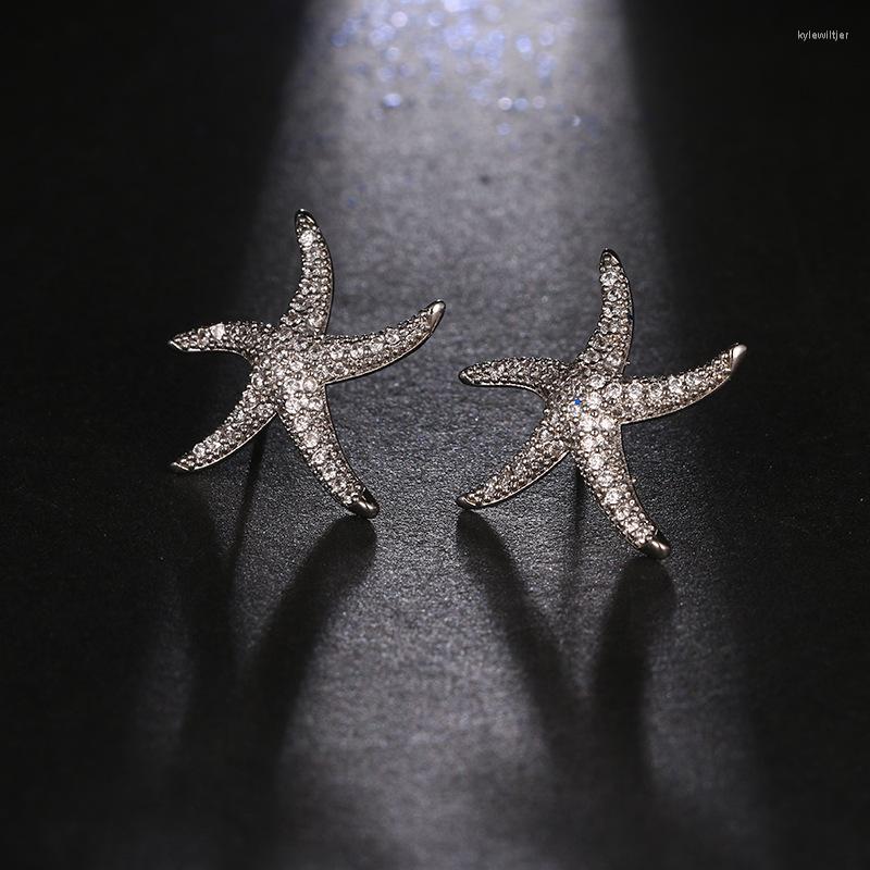 

Stud Earrings 14K Gold Plated High Polish Crystal Cubic Cut Zirconia Exquisite Trendy Starfish For Women