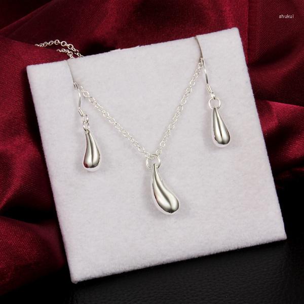 

Necklace Earrings Set 925 Stamp Silver Color Water Drop Pendant Earring Jewelry For Women Party Wedding Girl Gifts, Picture shown