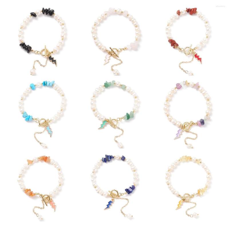 

Charm Bracelets 10Pcs Adjustable Natural Chip Stone Beads Bracelet Pearl Beaded With Enamel Charms For Women Wristbands Jewelry Gifts